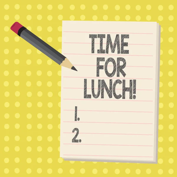 Slovo psaní textu čas na oběd. Obchodní koncept okamžik, aby si jídlo pauzu od práce Relax jíst nápoje ostatní. — Stock fotografie