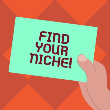 El yazısı metin bul Your Niche yazma. Pazar çalışma belirli potansiyel müşteri arayışı pazarlama çizilmiş Hu analiz el Holding sunulması boş renk kağıt karton fotoğraf anlam kavramı.