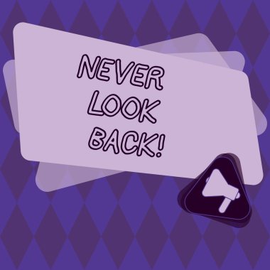 Kavramsal el asla geri bak gösterilen yazma. İş fotoğraf vitrine iyimser megafon içinde üçgen ve dikdörtgen bir uyarı için pişmanlık yaptıklarının yok.