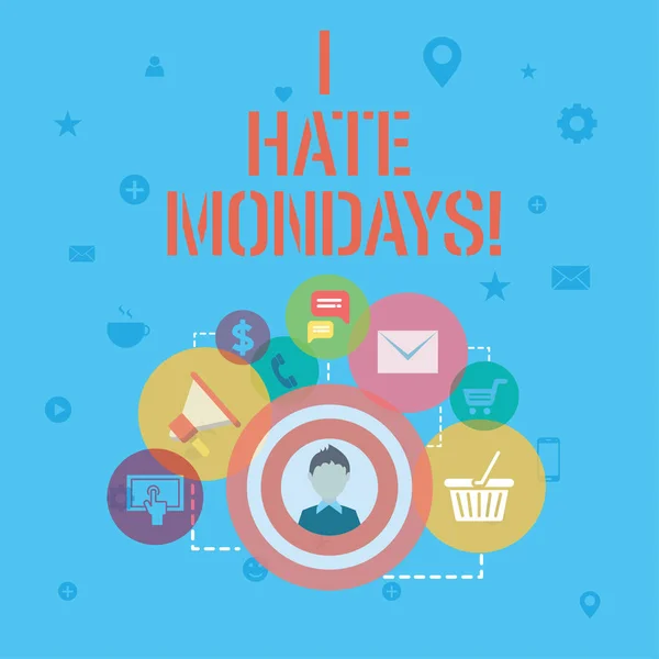 Palavra escrita texto Eu odeio segundas-feiras. Conceito de negócio para não gostar do primeiro dia da semana Voltar à rotina e ao trabalho . — Fotografia de Stock