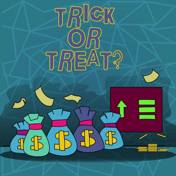 Signo de texto que muestra Trick Or Treat. Foto conceptual La tradición de Halloween consiste en pedir dulces . — Foto de Stock