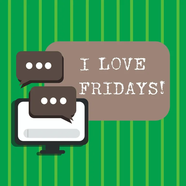 Text sign showing I Love Fridays. Conceptual photo Affection for the start of the weekend enjoy days off. — Stock Photo, Image