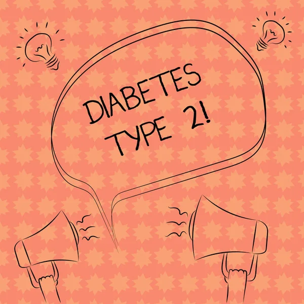Writing Obs visar Diabetes typ 2. Företag foto skylta tillstånd som kroppen inte använder insulin ordentligt frihand principskiss av Megaphone idé pratbubblan. — Stockfoto