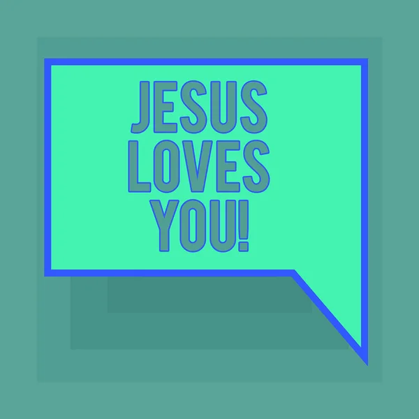 Fogalmi kézi írás, amely bemutatja Jézus szeret téged. Üzleti fénykép szöveg higgy az Úr hogy van hit vallási bizonyítja, üres deformált színes kör alakú kis körök. — Stock Fotó