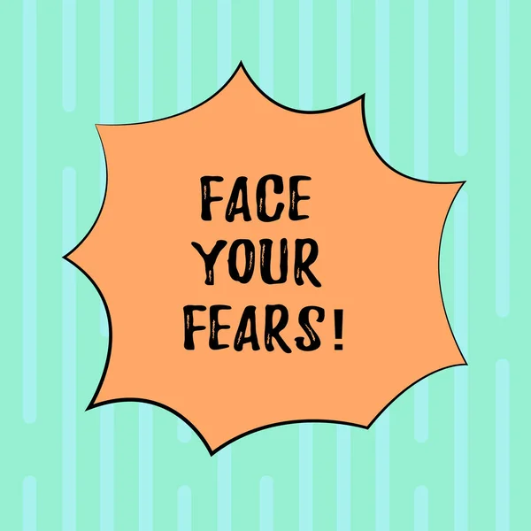 Textstellen Sie sich Ihren Ängsten. Geschäftskonzept für haben den Mut, Angst zu überwinden sein mutig furchtlos leere Farbexplosion Explosion schreien Sprechblase Foto für Werbung. — Stockfoto