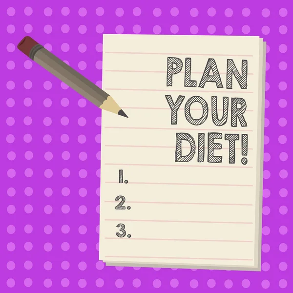 Segno di testo che mostra Pianifica la tua dieta. Foto concettuale Programma attività di fitness e pasti per perdere peso . — Foto Stock