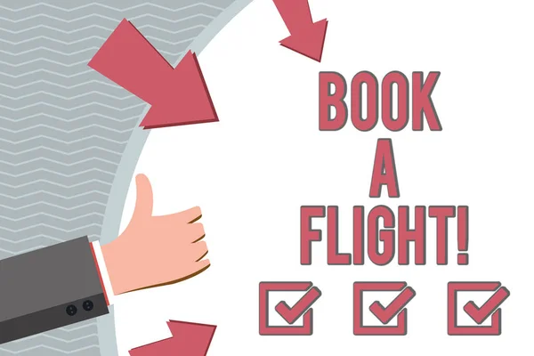 Konzeptionelle Handschrift, die einen Flug zeigt. Business-Foto zeigt den Kauf von Tickets für eine Reise mit dem Flugzeug Urlaubsplanung. — Stockfoto