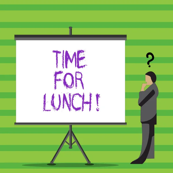 Scrivere una nota che mostra l'ora di pranzo. Business photo showcase Momento per un pasto Pausa dal lavoro Relax mangiare bere riposo . — Foto Stock