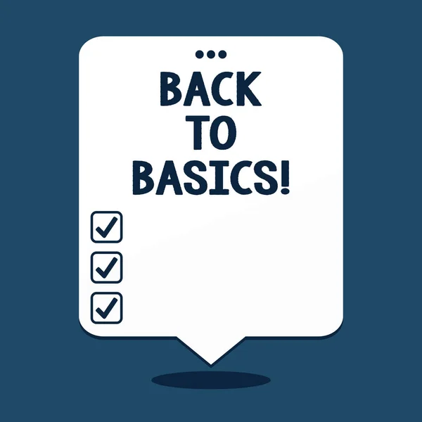 Tekst teken weergegeven: Back To Basics. Conceptuele foto terugkeer eenvoudige dingen fundamenteel essentiële primaire grondslag. — Stockfoto