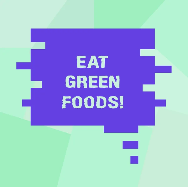 Концептуальный почерк, показывающий "Ешь зеленые продукты". Деловое фото, демонстрирующее здоровое питание овощей вегетарианская вегетарианская вегетарианская вегетарианская вегетарианская диета, демонстрирующая пузырь речи в форме головоломки для презентаций . — стоковое фото