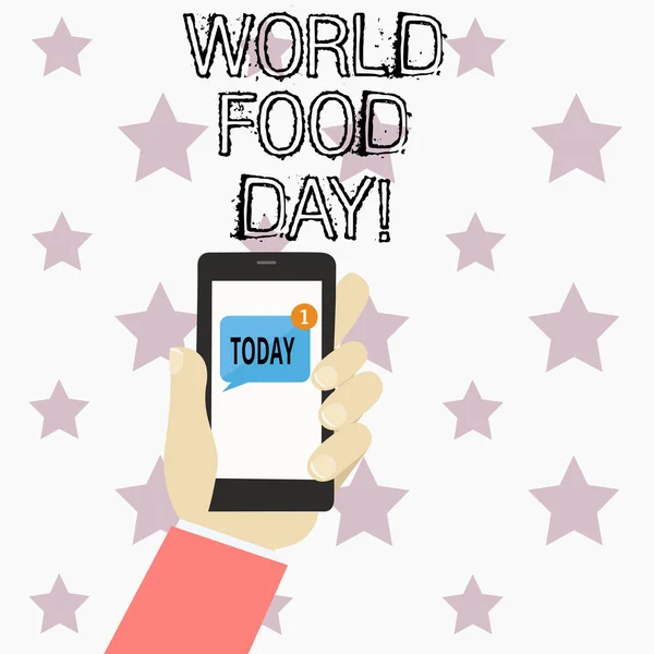 Scrittura di testi a mano Giornata Mondiale dell'Alimentazione. Concetto significato Giornata mondiale d'azione dedicata alla lotta contro la fame nel mondo . — Foto Stock