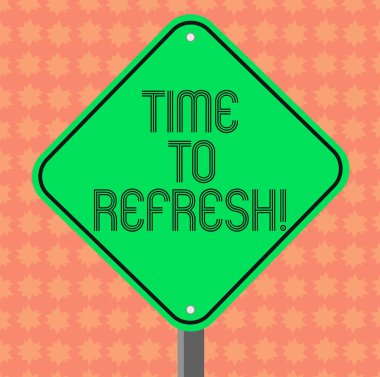 İçin yenileme gösterilen not yazma. Boşluk veya elmas şekli rengi yol uyarı tabela bir bacak Stand ile yenilik stratejileri yenilemek için doğru anı vitrine iş fotoğraf.