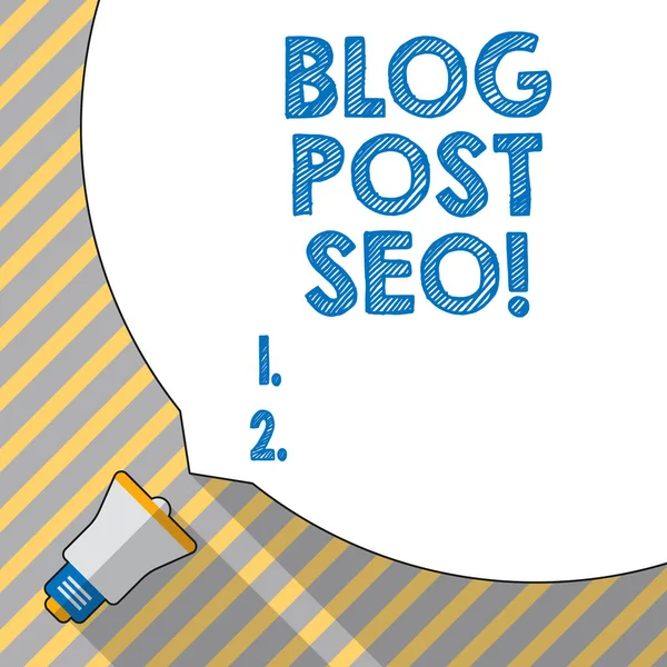 Signo de texto que muestra Blog Post Seo. Foto conceptual Search Engine Optimización aplicada al blogging en redes sociales . —  Fotos de Stock