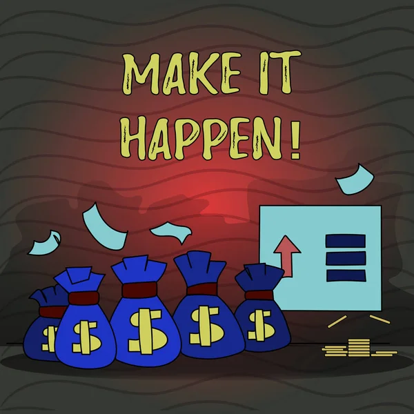 Signo de texto que muestra Make It Happen. Foto conceptual Haz las cosas para que tus metas puedan lograrse Motivación . — Foto de Stock