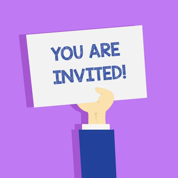 Word tekst schrijven bent u uitgenodigd. Businessconcept voor het ontvangen en uitnodiging voor een evenement samen met ons te vieren. — Stockfoto