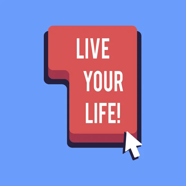 Scrivere una nota che mostri "Vivi la tua vita". Business photo showcase Motivazione ispirazione per seguire i vostri sogni raggiungere gli obiettivi . — Foto Stock