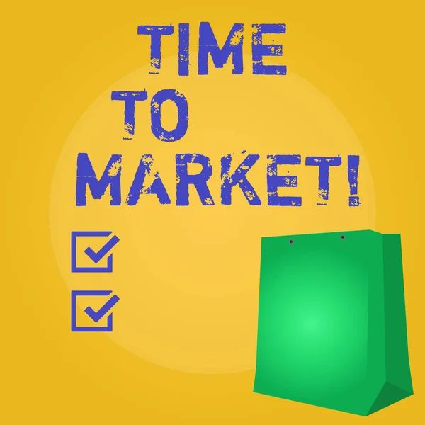 Escrevendo nota mostrando Time To Market. Foto de negócios mostrando momento certo para fazer movimentos financeiros bolsa de valores . — Fotografia de Stock