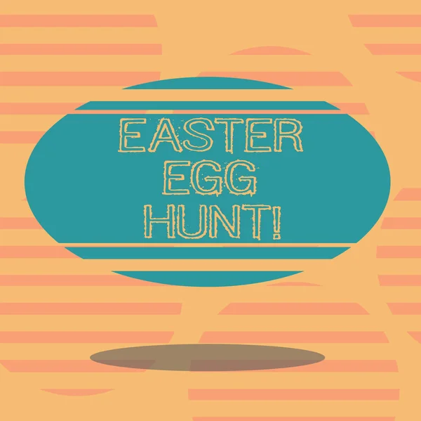 Word pisanie tekstu Easter Egg Hunt. Koncepcja biznesowa wyszukiwanie traktuje specjalny sezon przedstawia tradycja wiosna puste kolor kształt owalny z poziomą pływający pasek i cień zdjęcie. — Zdjęcie stockowe