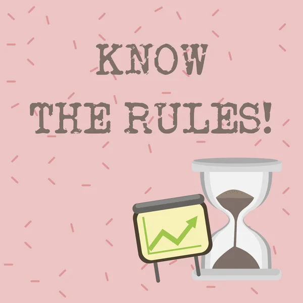 Signo de texto que muestra Conocer las reglas. Foto conceptual Aprende el principio aceptado o las instrucciones a seguir . —  Fotos de Stock