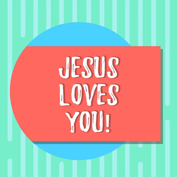 Szó szöveg írása, Jézus szeret téged. Üzleti koncepció higgy az Úr hogy van hit vallási bizonyítja az árnyék jön ki a szín üres téglalap alakú, egy kör-fotó. — Stock Fotó
