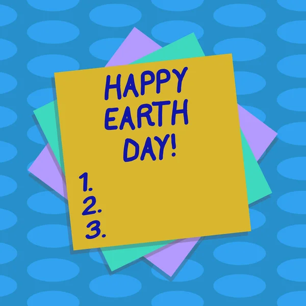 Text schreiben Happy Earth Day. Geschäftskonzept für die weltweite Feier der Ökologie Umweltschutz mehrere Lagen leere Blätter Farbe Papier Karton Foto mit Schatten. — Stockfoto