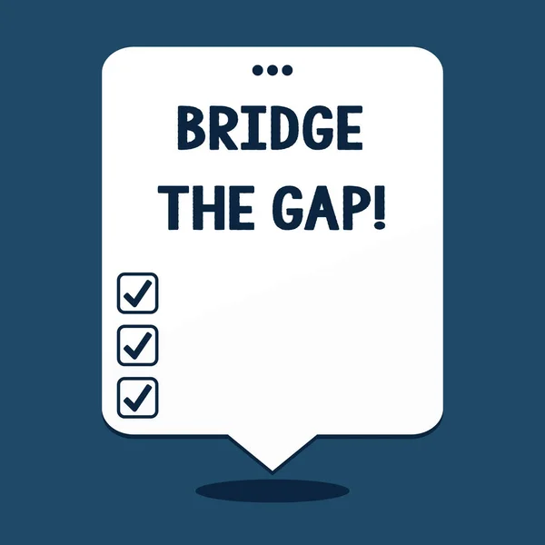 Znak tekstowy Wyświetlono most Gap. Koncepcyjne zdjęcie pokonać przeszkody inicjacji odwagę wyzwanie. — Zdjęcie stockowe