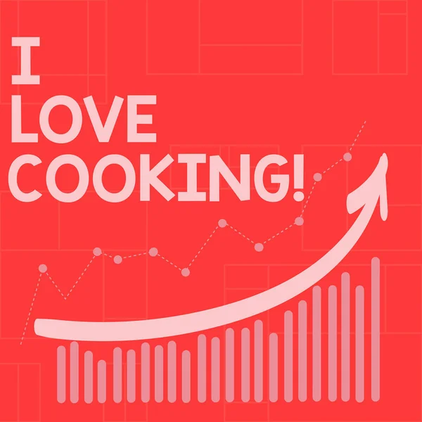 Escritura de mano conceptual que muestra I Love Cooking. Exhibición de fotos de negocios Tener afecto por las artes culinarias preparar alimentos y postres . —  Fotos de Stock
