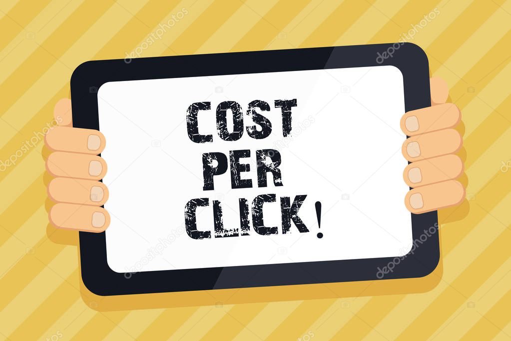 Text sign showing Cost Per Click. Conceptual photo Pay an amount of money every time a demonstrating visits website.