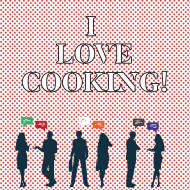 Ben aşk pişirme gösterilen not yazma. İş fotoğraf vitrine Mutfak Sanatları gıdalar ve tatlılar hazırlamak için sevgi sahip.