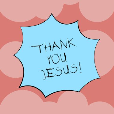 Teşekkür ederim İsa gösterilen not yazma. Ne Tanrı dini patlama patlama çığlık konuşma balonu promosyon reklamları için verdiği için şükretme vitrine iş fotoğraf.