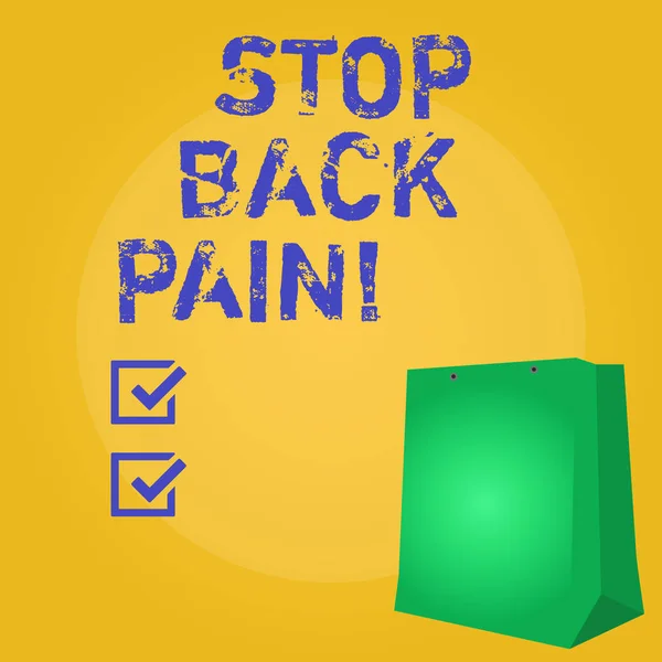 Пишу записку, показывающую боль в спине. Медицинское лечение физических симптомов болезненные мышцы . — стоковое фото