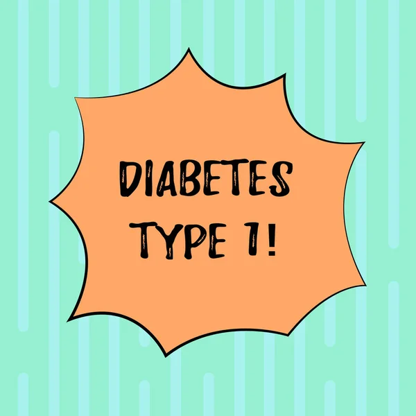 Ordet skriver text Diabetes Typ1. Affärsidé för sjukdom där bukspottkörteln producerar lite eller inget insulin Blank färg Explosion Blast Scream pratbubblan foto för befordran annonser. — Stockfoto