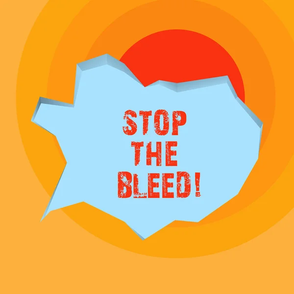 Scrittura concettuale a mano che mostra Stop The Bleed. Foto aziendale in mostra Trattamento medico per fermare il sangue che scorre da lesioni . — Foto Stock