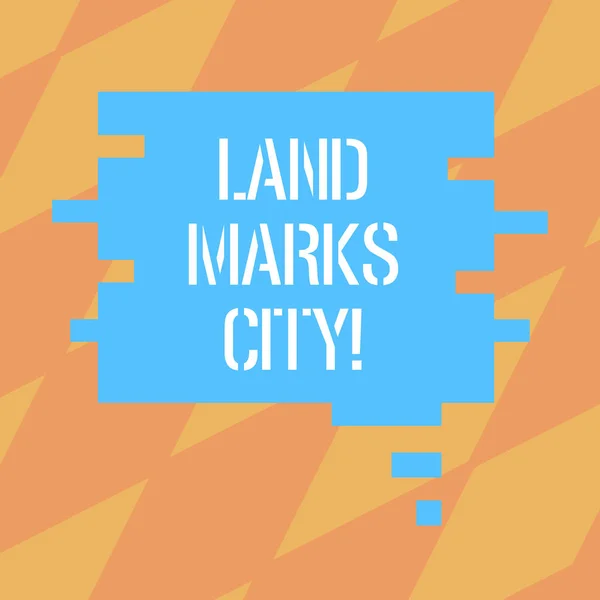 Signo de texto que muestra Land Marks City. Foto conceptual Lugares importantes de arquitectura en las ciudades para visitar Color en blanco Discurso Burbuja en Puzzle Pieza Forma de foto para Anuncios de Presentación . — Foto de Stock