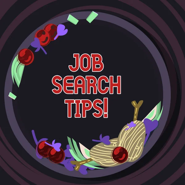 Conceptual hand writing showing Job Search Tips. Business photo text Recommendations to make a good resume to obtain a position Hand Drawn Lamb Chops Herb Spice Cherry Tomatoes on Plate.