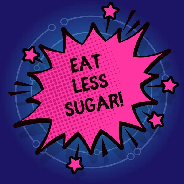 Написання записки, що показує їсти менше цукру. Бізнес-фото демонстрація Зниження споживання цукерок Діабетична дієта контролю . — стокове фото