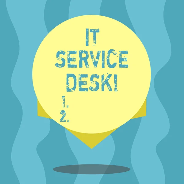 Conceptual hand writing showing It Service Desk. Business photo text Technological support online assistance help center Blank Color Circle with Shadow and Design at the Edge.