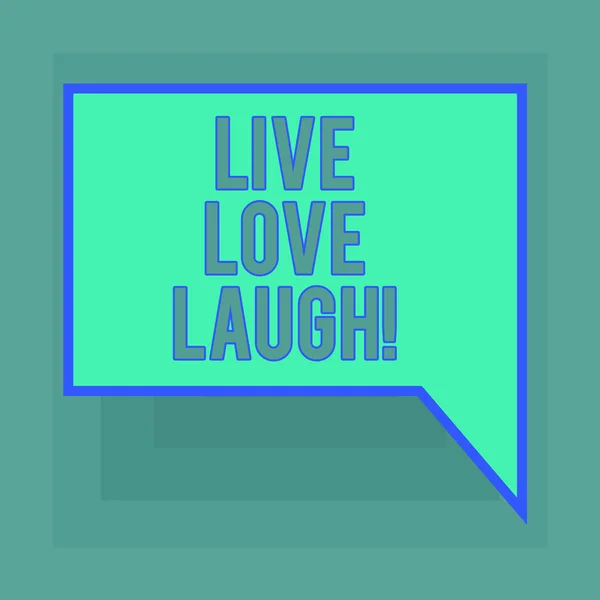 Escritura conceptual que muestra Live Love Laugh. Texto de la foto de negocios Inspírate positivo disfruta de tus días riendo buen humor Color deformado en blanco Forma redonda con círculos pequeños . — Foto de Stock