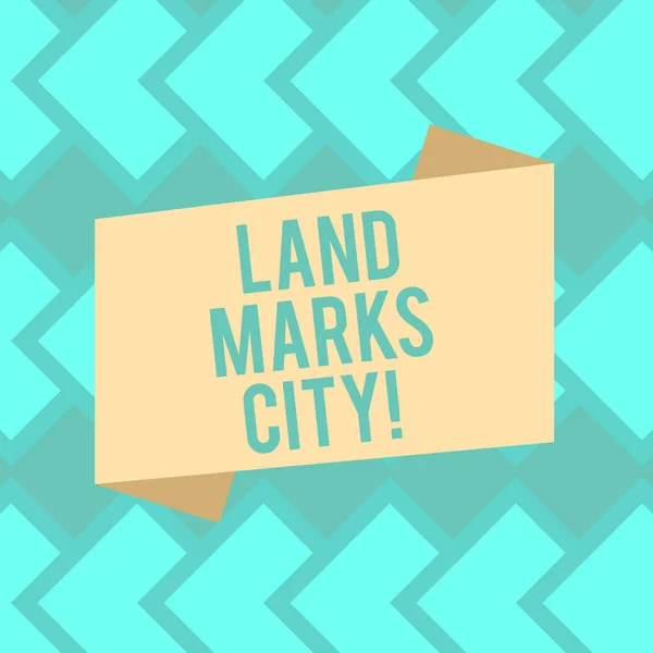 テキスト記号マーク市を示します。概念的な写真重要なアーキテクチャの告知ポスターの空白色折りバナー ストリップ フラット スタイル写真を訪問する都市の場所します。. — ストック写真