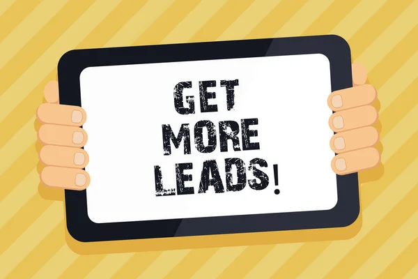 Signo de texto que muestra Obtener más leads. Foto conceptual Busca nuevos clientes clientes seguidores Estrategia de marketing . — Foto de Stock