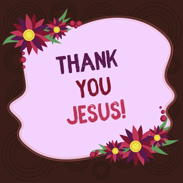 Megjegyzés: Köszönöm Jézus a következő írás. Bemutatják, hogy hálás, a mit az Úr adott neked vallási üres egyenetlen színes alakú virágok szegéllyel kártyák pályázati hirdetések üzleti fotó. — Stock Fotó