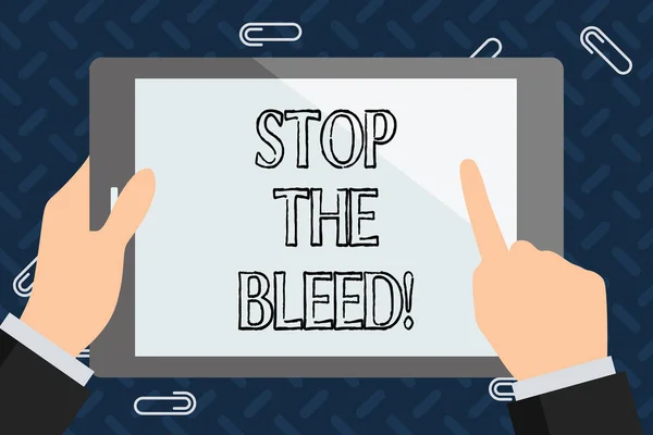 Segnale che mostra Stop The Bleed. Foto concettuale Trattamento medico per fermare la fuoriuscita di sangue da lesioni . — Foto Stock