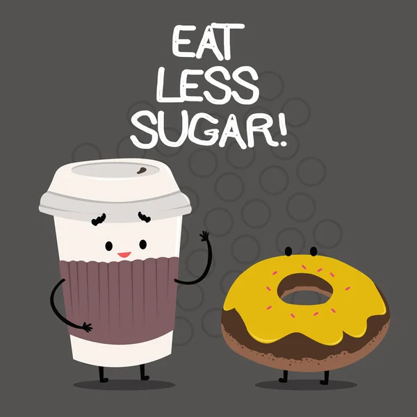 Texto de escritura de palabras Come menos azúcar. Concepto de negocio para la reducción de comer dulces Dieta de control diabético . — Foto de Stock