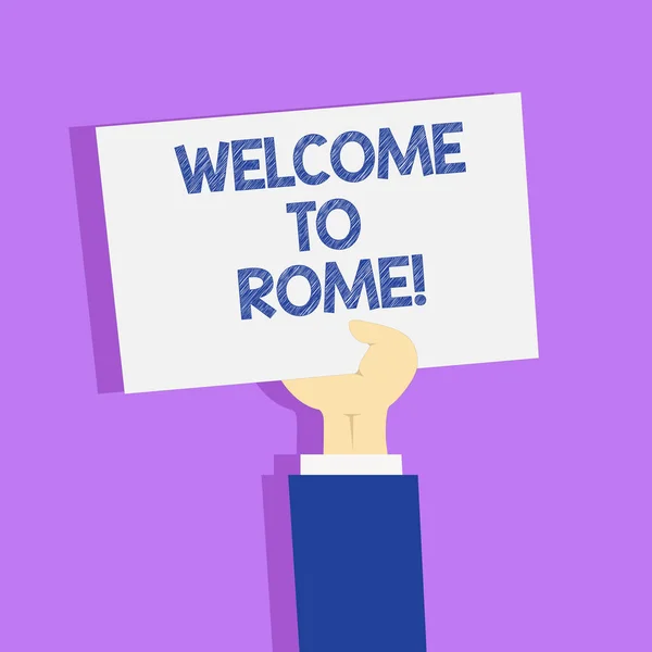 Palavra escrita texto Bem-vindo a Roma. Conceito de negócio para chegar à capital italiana conhecendo outras culturas . — Fotografia de Stock