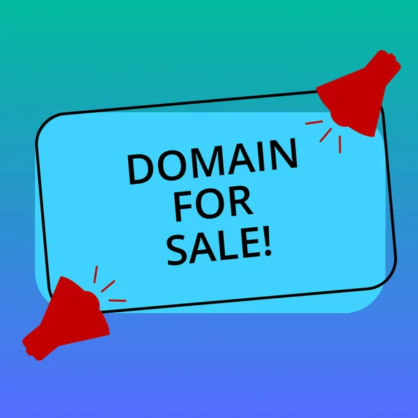 Handwriting text writing Domain For Sale. Concept meaning Website available to be purchased webpage not being used Two Megaphone with Sound icon on Blank Color Outlined Rectangular Shape.