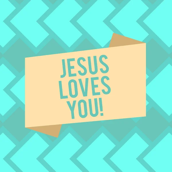 Κείμενο πινακίδα που δείχνει ο Ιησούς σας αγαπά. Εννοιολογική φωτογραφία πίστεψε στον κύριο να έχουν πίστη θρησκευτικές επίδειξη κενό χρώμα διπλωμένο λωρίδα επίπεδη στυλ Banner φωτογραφία για ανακοίνωση αφίσα. — Φωτογραφία Αρχείου