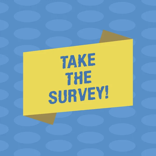 Текст для написания слов Take The Survey. Бизнес-концепция для заполнения анкеты, чтобы подарить подаяние от сервиса Blank Color Folder Banner Strip Flat Style фото для плаката Announcement . — стоковое фото