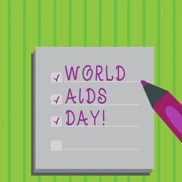 Escrita de mão conceitual mostrando Dia Mundial da Aids. Texto de fotografia de negócios 1 de Dezembro dedicado à sensibilização para a SIDA . — Fotografia de Stock