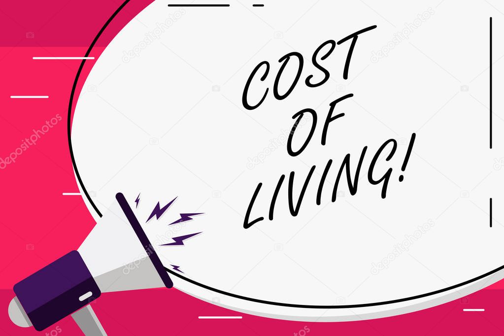 Word writing text Cost Of Living. Business concept for The level of prices relating to a range of everyday items.