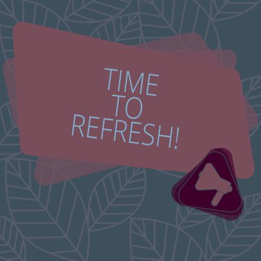 Kavramsal el için yenileme gösterilen yazma. İş boşluk veya megafon içinde üçgen ve duyuru için dikdörtgen yenilik stratejileri yenilemek için metin doğru anı fotoğraf.